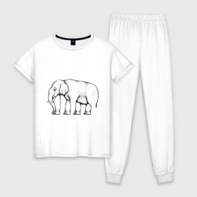 Женская пижама хлопок с принтом Сколько ног у слона , 100% хлопок | брюки и футболка прямого кроя, без карманов, на брюках мягкая резинка на поясе и по низу штанин | слон