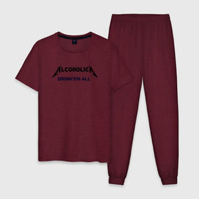 Мужская пижама хлопок с принтом AlcoholicA , 100% хлопок | брюки и футболка прямого кроя, без карманов, на брюках мягкая резинка на поясе и по низу штанин
 | metallica | антибренд | металлика