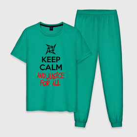 Мужская пижама хлопок с принтом Keep Calm And Justice For All , 100% хлопок | брюки и футболка прямого кроя, без карманов, на брюках мягкая резинка на поясе и по низу штанин
 | Тематика изображения на принте: металлика