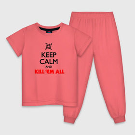Детская пижама хлопок с принтом Keep Calm And KillEm All , 100% хлопок |  брюки и футболка прямого кроя, без карманов, на брюках мягкая резинка на поясе и по низу штанин
 | металлика