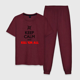Мужская пижама хлопок с принтом Keep Calm And KillEm All , 100% хлопок | брюки и футболка прямого кроя, без карманов, на брюках мягкая резинка на поясе и по низу штанин
 | металлика