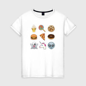 Женская футболка хлопок с принтом Свэг смайлы , 100% хлопок | прямой крой, круглый вырез горловины, длина до линии бедер, слегка спущенное плечо | emoji | swag