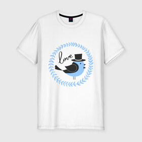 Мужская футболка премиум с принтом Птичка Love , 92% хлопок, 8% лайкра | приталенный силуэт, круглый вырез ворота, длина до линии бедра, короткий рукав | 