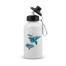 Бутылка спортивная с принтом Дельфины , металл | емкость — 500 мл, в комплекте две пластиковые крышки и карабин для крепления | die antwoord