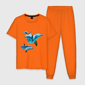 Мужская пижама хлопок с принтом Дельфины , 100% хлопок | брюки и футболка прямого кроя, без карманов, на брюках мягкая резинка на поясе и по низу штанин
 | die antwoord