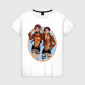 Женская футболка хлопок с принтом Хандзи и Леви , 100% хлопок | прямой крой, круглый вырез горловины, длина до линии бедер, слегка спущенное плечо | титан