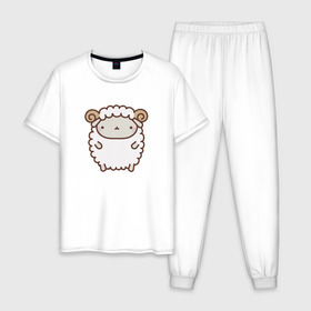 Мужская пижама хлопок с принтом Милый бараш , 100% хлопок | брюки и футболка прямого кроя, без карманов, на брюках мягкая резинка на поясе и по низу штанин
 | баран | овечка | овца