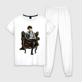 Женская пижама хлопок с принтом Капрал Леви , 100% хлопок | брюки и футболка прямого кроя, без карманов, на брюках мягкая резинка на поясе и по низу штанин | титан