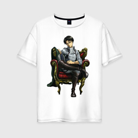Женская футболка хлопок Oversize с принтом Капрал Леви , 100% хлопок | свободный крой, круглый ворот, спущенный рукав, длина до линии бедер
 | титан