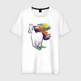 Мужская футболка хлопок с принтом Синий конь , 100% хлопок | прямой крой, круглый вырез горловины, длина до линии бедер, слегка спущенное плечо. | horse | кон | лошадь