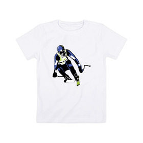 Детская футболка хлопок с принтом Лыжник , 100% хлопок | круглый вырез горловины, полуприлегающий силуэт, длина до линии бедер | горнолыжная тема | горнолыжник спускается с горыочки | лыжи | лыжник | палки | спорт | шлем