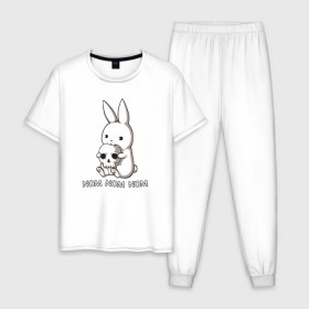 Мужская пижама хлопок с принтом Кролик с черепом , 100% хлопок | брюки и футболка прямого кроя, без карманов, на брюках мягкая резинка на поясе и по низу штанин
 | @ | заяц | картинка | кролик | прикол | череп