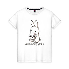 Женская футболка хлопок с принтом Кролик с черепом , 100% хлопок | прямой крой, круглый вырез горловины, длина до линии бедер, слегка спущенное плечо | @ | заяц | картинка | кролик | прикол | череп