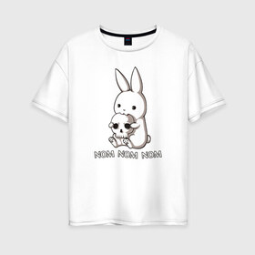 Женская футболка хлопок Oversize с принтом Кролик с черепом , 100% хлопок | свободный крой, круглый ворот, спущенный рукав, длина до линии бедер
 | @ | заяц | картинка | кролик | прикол | череп