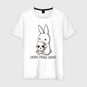 Мужская футболка хлопок с принтом Кролик с черепом , 100% хлопок | прямой крой, круглый вырез горловины, длина до линии бедер, слегка спущенное плечо. | @ | заяц | картинка | кролик | прикол | череп
