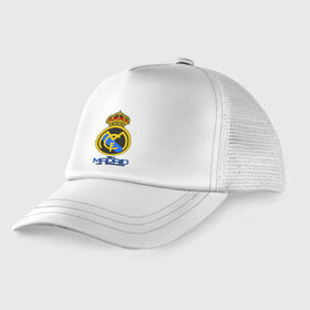 Детская кепка тракер с принтом Реал Мадрид , Козырек - 100% хлопок. Кепка - 100% полиэстер, Задняя часть - сетка | универсальный размер, пластиковая застёжка | real madrid | клубы | реал мадрид | футбол