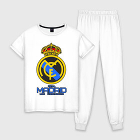 Женская пижама хлопок с принтом Реал Мадрид , 100% хлопок | брюки и футболка прямого кроя, без карманов, на брюках мягкая резинка на поясе и по низу штанин | real madrid | клубы | реал мадрид | футбол