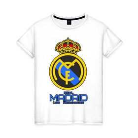 Женская футболка хлопок с принтом Реал Мадрид , 100% хлопок | прямой крой, круглый вырез горловины, длина до линии бедер, слегка спущенное плечо | real madrid | клубы | реал мадрид | футбол