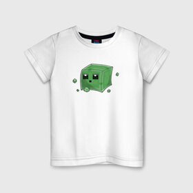 Детская футболка хлопок с принтом Minecraft слизень , 100% хлопок | круглый вырез горловины, полуприлегающий силуэт, длина до линии бедер | Тематика изображения на принте: игра | мinecraft