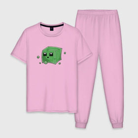 Мужская пижама хлопок с принтом Minecraft слизень , 100% хлопок | брюки и футболка прямого кроя, без карманов, на брюках мягкая резинка на поясе и по низу штанин
 | игра | мinecraft