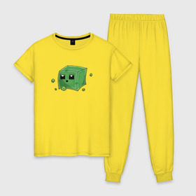 Женская пижама хлопок с принтом Minecraft слизень , 100% хлопок | брюки и футболка прямого кроя, без карманов, на брюках мягкая резинка на поясе и по низу штанин | игра | мinecraft