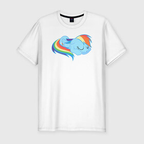 Мужская футболка премиум с принтом Rainbow Dash sleeps , 92% хлопок, 8% лайкра | приталенный силуэт, круглый вырез ворота, длина до линии бедра, короткий рукав | Тематика изображения на принте: pony | rainbow dash | деши спит :3поняшки | пони | сваг