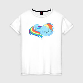 Женская футболка хлопок с принтом Rainbow Dash sleeps , 100% хлопок | прямой крой, круглый вырез горловины, длина до линии бедер, слегка спущенное плечо | Тематика изображения на принте: pony | rainbow dash | деши спит :3поняшки | пони | сваг