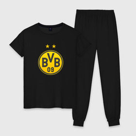 Женская пижама хлопок с принтом Borussia Dortmund , 100% хлопок | брюки и футболка прямого кроя, без карманов, на брюках мягкая резинка на поясе и по низу штанин | bvb borussia mr marcoreus dortmund borussiado