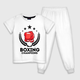 Детская пижама хлопок с принтом Boxing champions , 100% хлопок |  брюки и футболка прямого кроя, без карманов, на брюках мягкая резинка на поясе и по низу штанин
 | boxing | champions | бокс | венок | перчатки | спорт
