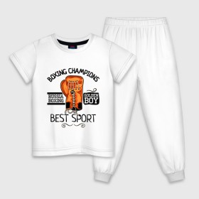 Детская пижама хлопок с принтом Boxing champions , 100% хлопок |  брюки и футболка прямого кроя, без карманов, на брюках мягкая резинка на поясе и по низу штанин
 | boxing | champions | бокс | перчатка | спорт