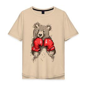 Мужская футболка хлопок Oversize с принтом Russia boxing , 100% хлопок | свободный крой, круглый ворот, “спинка” длиннее передней части | boxing | бокс | медведь | мишка | перчатки | спорт