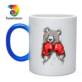 Кружка хамелеон с принтом Russia boxing , керамика | меняет цвет при нагревании, емкость 330 мл | boxing | бокс | медведь | мишка | перчатки | спорт