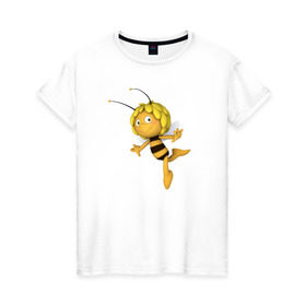 Женская футболка хлопок с принтом Пчелка Майя , 100% хлопок | прямой крой, круглый вырез горловины, длина до линии бедер, слегка спущенное плечо | : животные | zoobe | прикол | приложение | сообщения