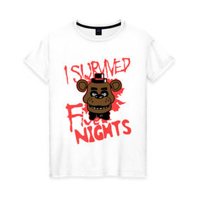Женская футболка хлопок с принтом Five Nights At Freddy`s , 100% хлопок | прямой крой, круглый вырез горловины, длина до линии бедер, слегка спущенное плечо | five nights at freddys | fnaf | freddy | игры | медведь | мишка | фнаф | фредди