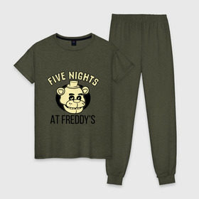 Женская пижама хлопок с принтом Five Nights At Freddys , 100% хлопок | брюки и футболка прямого кроя, без карманов, на брюках мягкая резинка на поясе и по низу штанин | five nights at freddys | fnaf | freddy | игры | медведь | мишка | фнаф | фредди