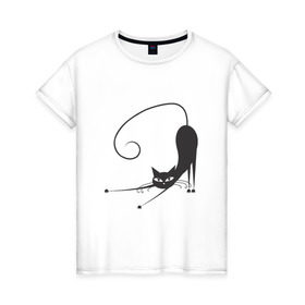 Женская футболка хлопок с принтом black cat , 100% хлопок | прямой крой, круглый вырез горловины, длина до линии бедер, слегка спущенное плечо | 