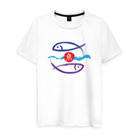 Мужская футболка хлопок с принтом Рыбки китайские , 100% хлопок | прямой крой, круглый вырез горловины, длина до линии бедер, слегка спущенное плечо. | zodiak | рыба | рыбки | рыбы