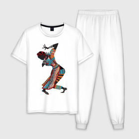 Мужская пижама хлопок с принтом Танец Африканки , 100% хлопок | брюки и футболка прямого кроя, без карманов, на брюках мягкая резинка на поясе и по низу штанин
 | 