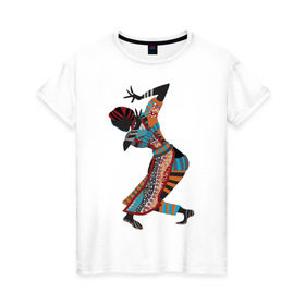 Женская футболка хлопок с принтом Танец Африканки , 100% хлопок | прямой крой, круглый вырез горловины, длина до линии бедер, слегка спущенное плечо | 