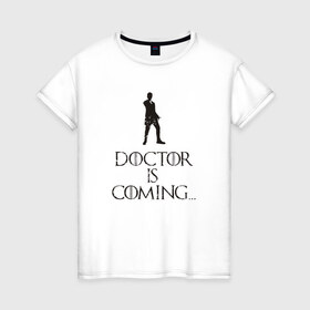 Женская футболка хлопок с принтом Doctor is coming , 100% хлопок | прямой крой, круглый вырез горловины, длина до линии бедер, слегка спущенное плечо | doctor who | tardis | доктор кто