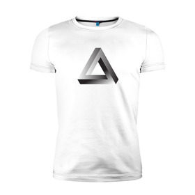 Мужская футболка премиум с принтом Треугольник Пенроуза , 92% хлопок, 8% лайкра | приталенный силуэт, круглый вырез ворота, длина до линии бедра, короткий рукав | иллюзия | оптическая | пенроуз