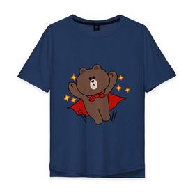Мужская футболка хлопок Oversize с принтом Стикер Line мишка , 100% хлопок | свободный крой, круглый ворот, “спинка” длиннее передней части | Тематика изображения на принте: супергерой