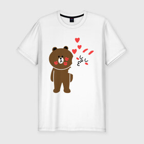 Мужская футболка премиум с принтом Стикер Line , 92% хлопок, 8% лайкра | приталенный силуэт, круглый вырез ворота, длина до линии бедра, короткий рукав | заяц | медведь | поцелуй | сердечки | стикер line