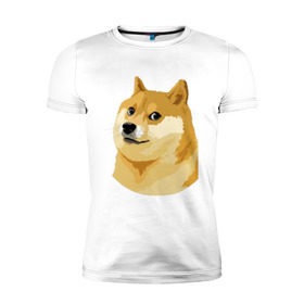 Мужская футболка премиум с принтом Doge , 92% хлопок, 8% лайкра | приталенный силуэт, круглый вырез ворота, длина до линии бедра, короткий рукав | such wow | вау | доги