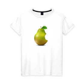 Женская футболка хлопок с принтом iPear , 100% хлопок | прямой крой, круглый вырез горловины, длина до линии бедер, слегка спущенное плечо | (iphone) | груша | пародия | прикол | укус