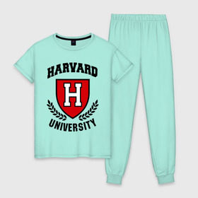 Женская пижама хлопок с принтом Гарвард , 100% хлопок | брюки и футболка прямого кроя, без карманов, на брюках мягкая резинка на поясе и по низу штанин | harvard | university | гарвард | институт | студентам | университет