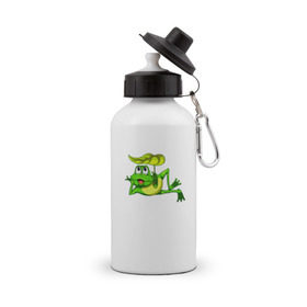 Бутылка спортивная с принтом Лягушка , металл | емкость — 500 мл, в комплекте две пластиковые крышки и карабин для крепления | детская | детские | лягушка