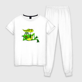 Женская пижама хлопок с принтом Лягушка , 100% хлопок | брюки и футболка прямого кроя, без карманов, на брюках мягкая резинка на поясе и по низу штанин | детская | детские | лягушка