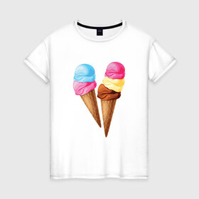 Женская футболка хлопок с принтом Мороженое , 100% хлопок | прямой крой, круглый вырез горловины, длина до линии бедер, слегка спущенное плечо | @