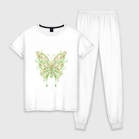 Женская пижама хлопок с принтом Art butterfly , 100% хлопок | брюки и футболка прямого кроя, без карманов, на брюках мягкая резинка на поясе и по низу штанин | 
